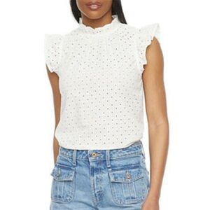 Ryegrass Womens Mock Neck Short Sleeve White Eyelet Blouse Size XXL Feminine